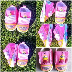 Personalized Pink Minion Princess Embellished Baby Shoes